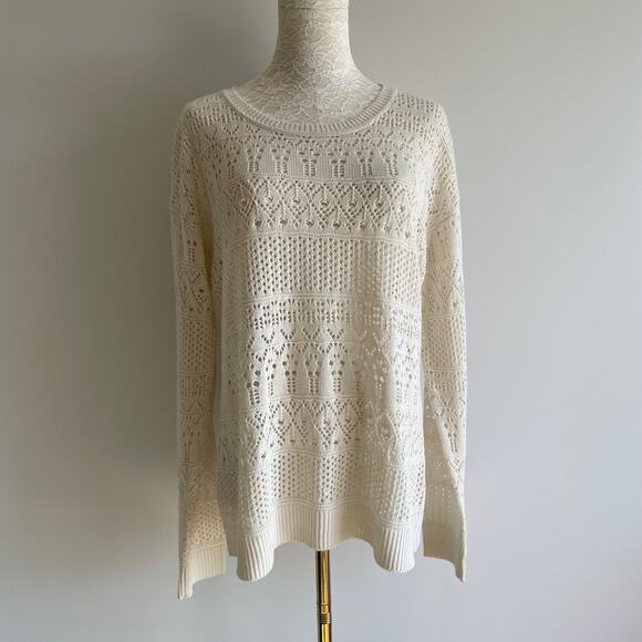 Cyrus Sweaters - Cyrus Cream Crochet Knit Sweater Pullover Long Sleeve Size M Boho